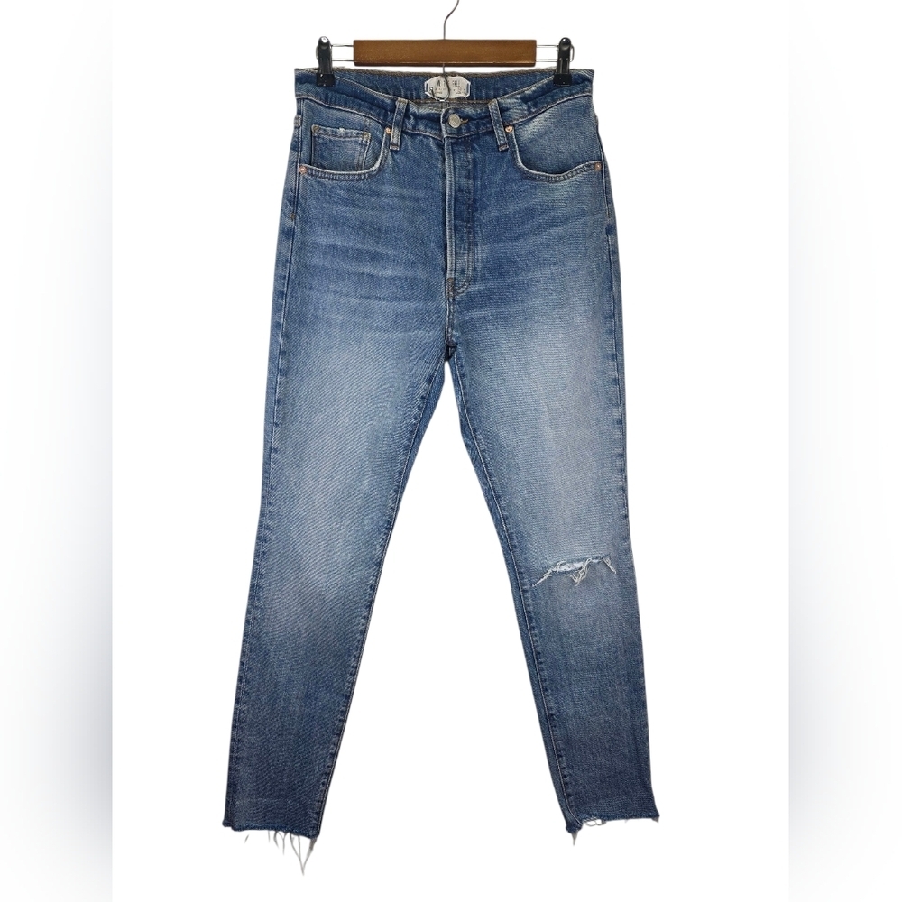 Free People We The Free Button Fly Jeans Frayed Bottom Distressed Womens Size 30